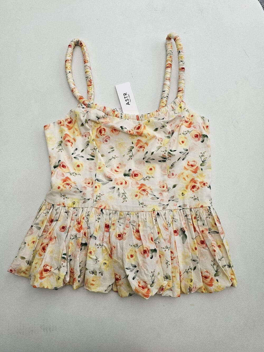 Astr Floral Bubble Peplum Cotton Cami Top